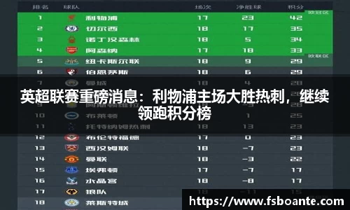 英超联赛重磅消息：利物浦主场大胜热刺，继续领跑积分榜